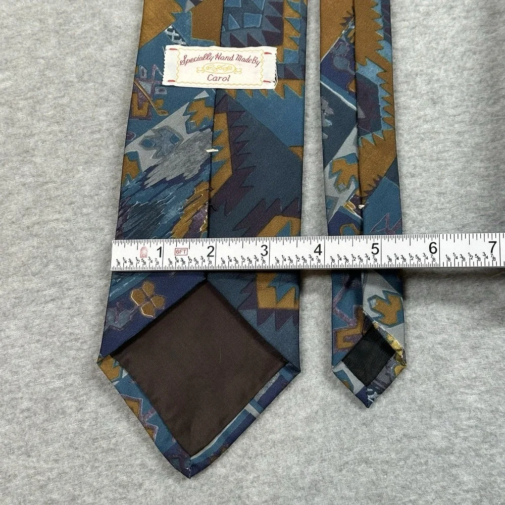 Unique Handmade Mens Neck Tie Green Gold Abstract Print By Carol 55x3.6 in